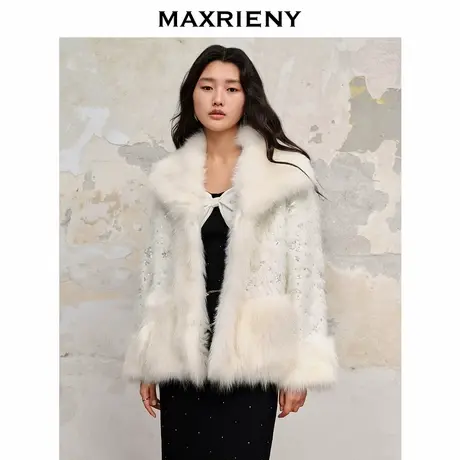 【奥莱】MAXRIENY轻奢廓形外套狐狸毛皮草女商品大图
