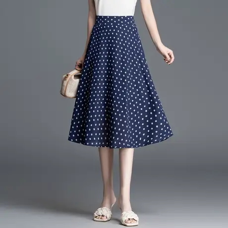 时尚碎花半身裙女夏季中长款遮胯显瘦a字裙2025新款高腰百搭伞裙商品大图