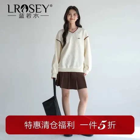 蓝若水2025新款大码秋装肌理感拼接v领卫衣微胖mm减龄小个子上衣商品大图