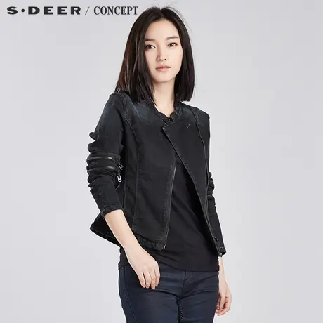 sdeer圣迪奥女装街头金属感斜襟水洗牛仔外套S16382206图片