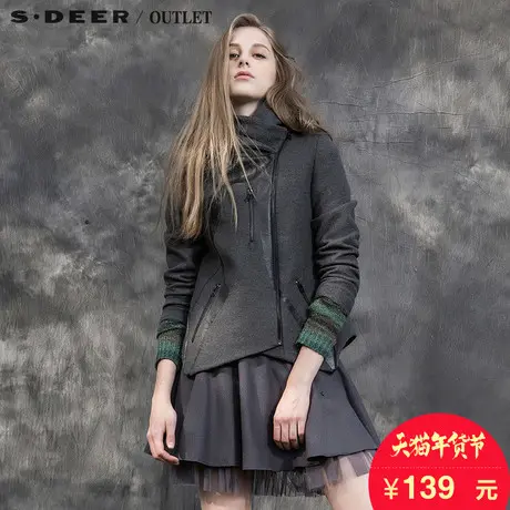 s.deer圣迪奥女装冬装新款加厚毛呢外套纯色修身短款S14482242图片
