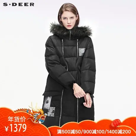 sdeer 圣迪奥夸张贴袋装饰H廓形高领连帽羽绒服S18482419图片