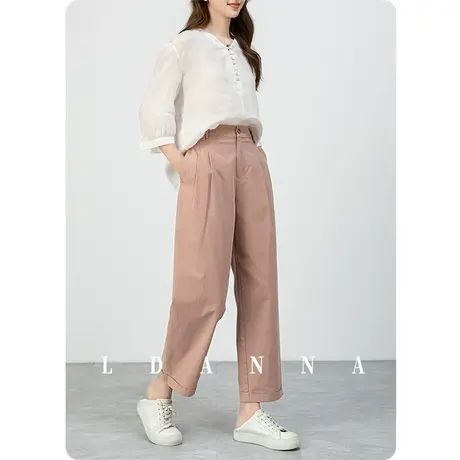 粉色天丝哈伦裤女冰丝女裤直筒宽松休闲裤子九分气球镰刀裤夏薄款图片