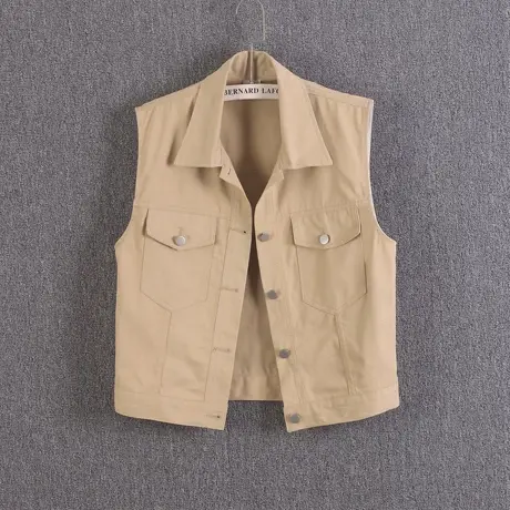 牛仔马甲女背心短款春秋夏薄新款无袖大码宽松外搭上衣显瘦坎肩杏商品大图