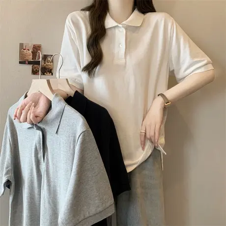 夏季POLO衫短袖t恤女2025新款爆款韩版宽松翻领半袖chic港味上衣图片