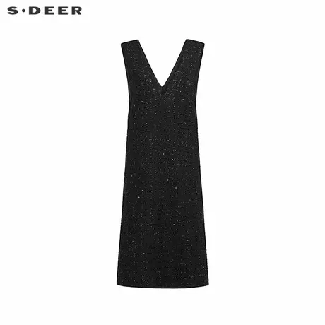 sdeer圣迪奥女装复古V领格纹毛呢背带连衣裙S244Z1212商品大图