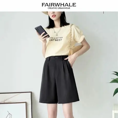 马克华菲垂感西装短裤女2025新夏季薄款高腰宽松阔腿冰丝五分中裤图片