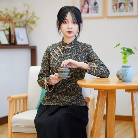 筠雅春季新款新中式复古显瘦旗袍式上衣时尚气质唐装上衣女25J047商品大图