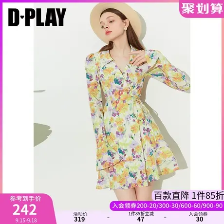 DPLAY2023法式初夏繁花V字翻领一片式喇叭袖度假风茶歇裙野餐裙图片