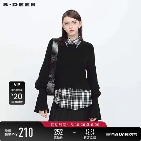 sdeer圣迪奥女装春秋装罗纹圆领不规则喇叭袖针织衫S243Z3504图片