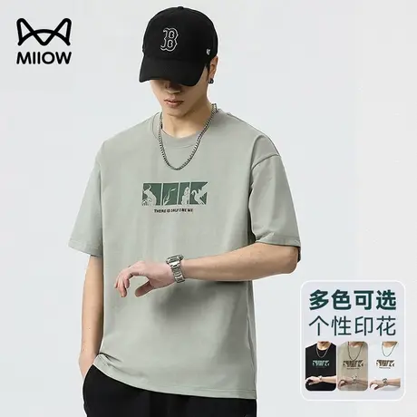 猫人夏季男士短袖T恤2024新款衣服夏装圆领爸爸上衣宽松男装潮牌图片