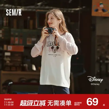 森马迪士尼米奇家族合作系列长袖T恤女2025新款oversize撞色春装商品大图