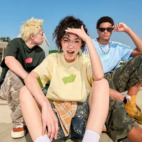 Nuthink多巴胺字母纯棉短袖T恤薄款美式潮牌半袖男女2025新款夏季图片