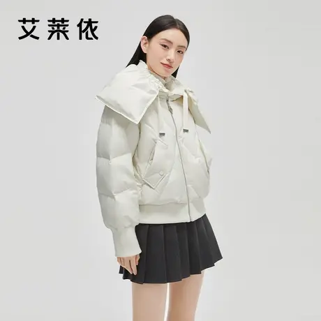 艾莱依冬季羽绒服女装新款短款小众设计感白色大翻领时尚气质外套商品大图