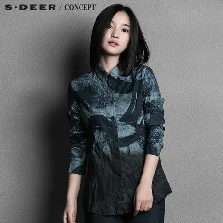 S·DEER＼CONCEPT【新品】圣迪奥蓝黑撞色抽象印花衬衫S15380501图片