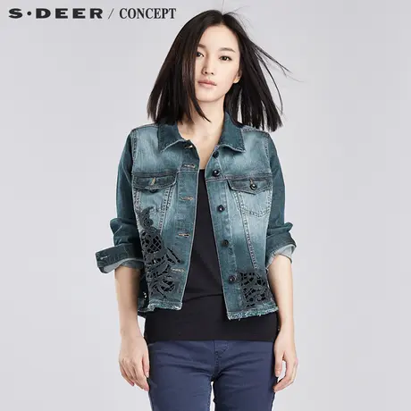 sdeer圣迪奥牛仔外套 镂空牛仔外套女短款2016秋装新款S16382202图片