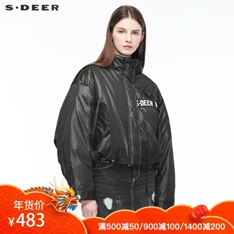 sdeer 圣迪奥撞色英文个性装饰创意抽绳下摆立领羽绒服S18482443图片