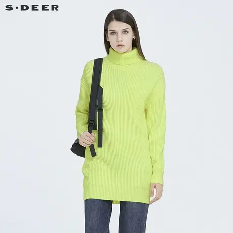sdeer圣迪奥女装时尚休闲高领罗纹落肩袖中长款毛衣S193835G3图片