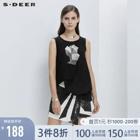 sdeer圣迪奥女装夏季个性雕塑印花黑色无袖T恤S20280306图片