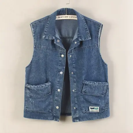 牛仔马甲女宽松春秋新款韩版中长显瘦无袖背心外套百搭口袋坎肩薄商品大图