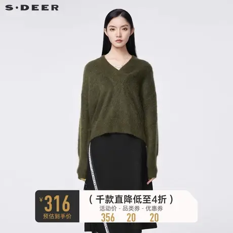 sdeer圣迪奥秋装复古V领落肩马海毛混纺针织衫S22163504图片
