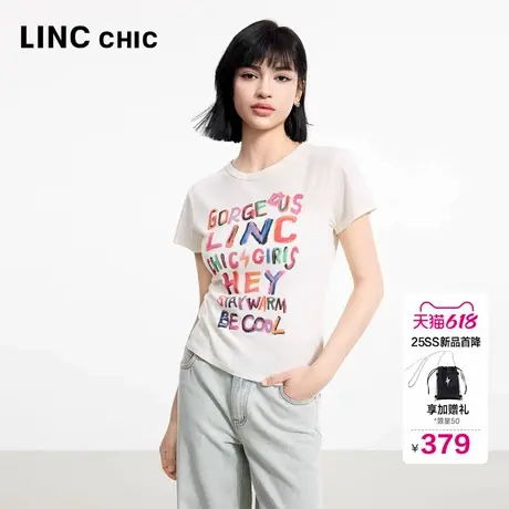 LINCCHIC金羽杰2025年夏季新款活力涂鸦感短袖圆领T恤女TS255YY图片