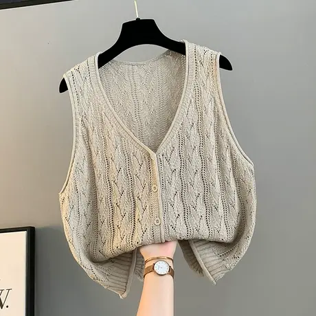 森系复古无袖背心马甲2025春季新款文艺镂空针织上衣女开衫马夹潮商品大图