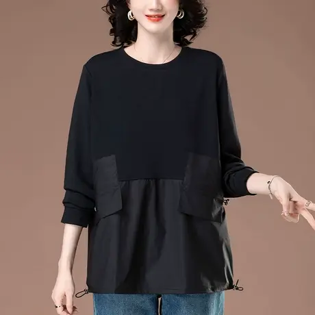 长袖t恤女春秋款加肥加大码女装宽松中年妈妈百搭休闲外穿打底衫图片