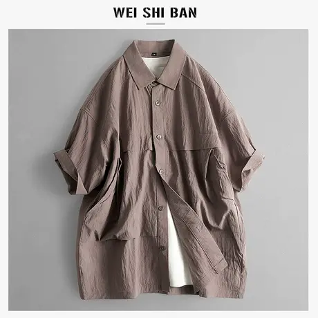 2025新款潮流男士翻领衬衫短裤两件套纯色简约透气高级感一体套装商品大图