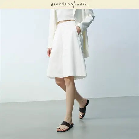 GL女装2025夏季新款休闲裤暗门筒阔腿裤半松紧腰五分裤女02405006商品大图