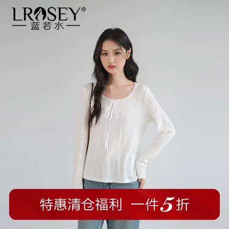 【高弹坑条】蓝若水大码女装圆领打底针织衫胖mm秋季新品显瘦上衣图片