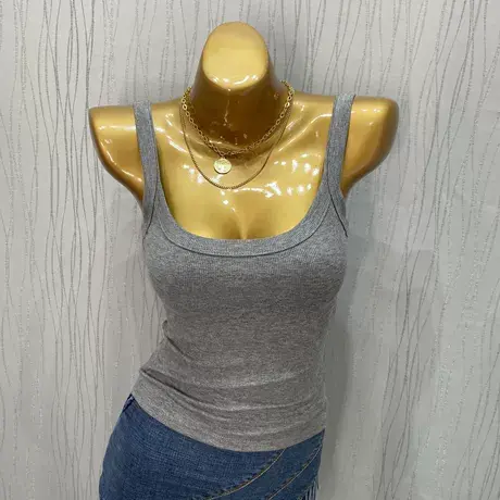 基础经典百搭款纯色圆领弹力修身无袖内搭女灰色打底背心商品大图