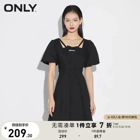 ONLY奥莱夏季蝴蝶结修身泡泡袖A字版短款连衣裙女商品大图