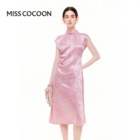 MISSCOCOON【赋美东方】24春夏新款新中式龙纹醋酸抽褶修身连衣裙图片