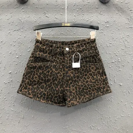 辣妹豹纹高腰加绒加厚牛仔短裤女装25春季新款休闲百搭打底阔腿裤图片