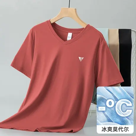 莫代尔短袖t恤男装2025新款夏季冰丝凉感半袖潮流印花V领上衣半袖商品大图