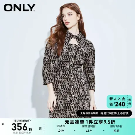 ONLY奥莱夏季A字印花高腰泡泡袖短牛仔连衣裙女商品大图