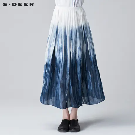 【商场同款】sdeer圣迪奥女渐变纹理晕染半身长裙S17281176图片