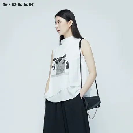 sdeer 圣迪奥 女装立领印花无袖T恤S20280309图片