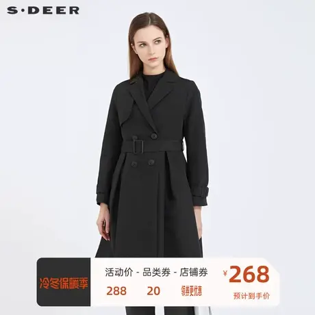 sdeer圣迪奥女装时尚西装领双排扣收腰中长款风衣S21181803图片