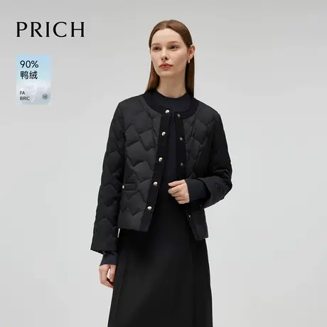 【90%鸭绒】PRICH经典小香风羽绒服冬季新款圆领保暖外套女商品大图