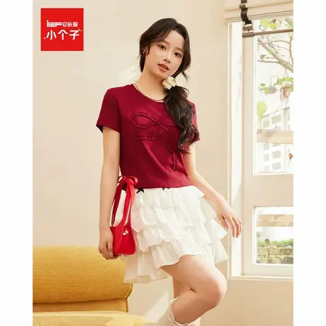 IEF/爱依服2025夏季新款短袖上衣女韩版时尚小众蝴蝶结设计T恤图片