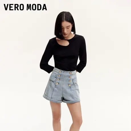 Vero Moda奥莱牛仔短裤女夏季新款复古双排扣直筒高腰时尚流行图片