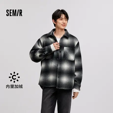 [商场同款]森马毛呢外套男2024冬季新款加绒经典格纹夹克复古百搭图片