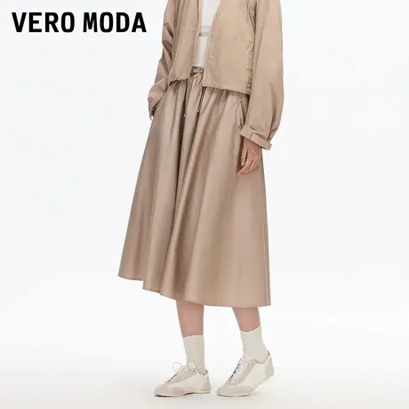 Vero Moda半身裙2025秋季新款含棉纯色高腰A字抽绳裙子325316025商品大图