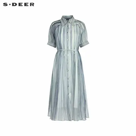 sdeer圣迪奥女装25年新品翻领晕染收腰吊带两件套连衣裙S252Z1271商品大图