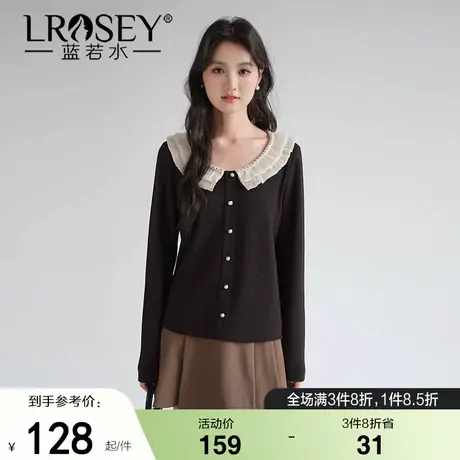 蓝若水大码女装2025秋新款法式复古娃娃领针织衫胖MM淑女打底上衣商品大图