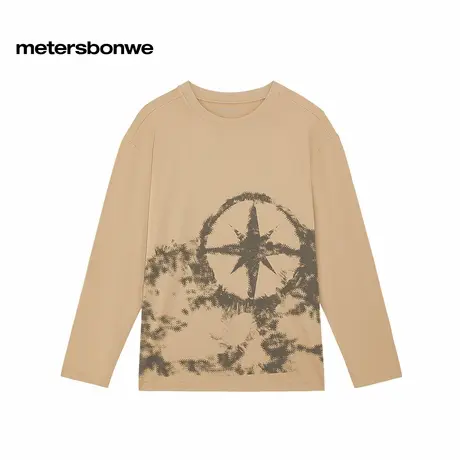 美特斯邦威T恤男2025秋季新款潮流斑驳大印花宽松舒适针织长袖恤图片