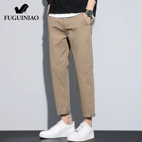 富贵鸟卡其色休闲裤男士2025年夏季新款直筒九分裤修身长裤子男款图片