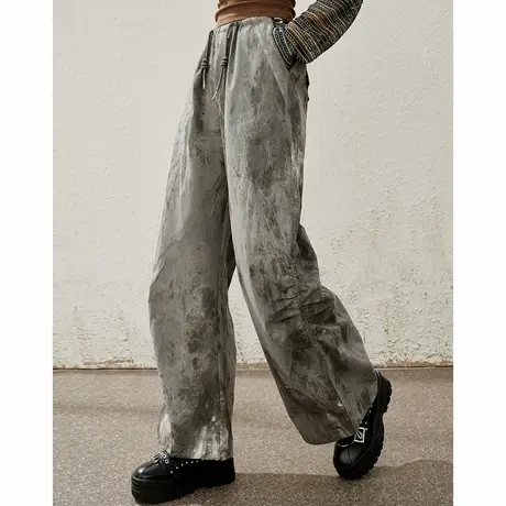 a02【100%棉】国风水墨扎染阔腿裤夏季爵士女式休闲裤2025新款商品大图